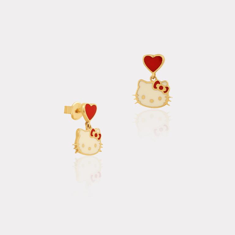 Sarı Altın Hello Kitty Kalp Çocuk Küpe